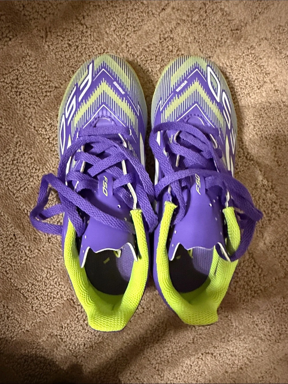 adidas Kids Purple & Lime Soccer Sneakers
